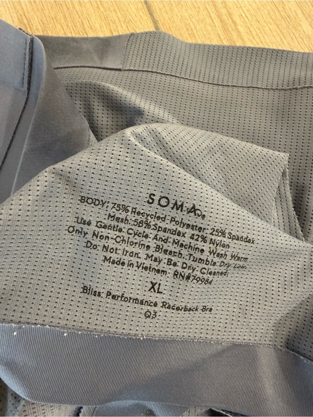 Soma Bliss Performance Racerback Bra XL Slate Blue Gray Wireless Padded - Picture 6 of 6